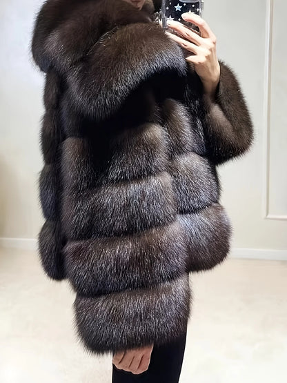 Imitation Fur Russian Sable Pit Strip Large Lapel Long Sleeve Autumn-Winter Fashionable Warm Cropped Women's Street Coat