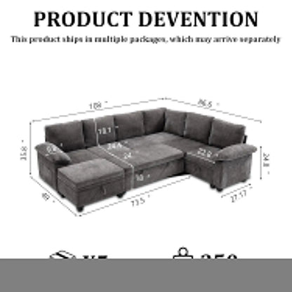 108 Inch Sectional Sleeper L Shaped Sofa with Pull Out Bed, 7 Seat Modular Sectional Sofa with Storage, Modern,...