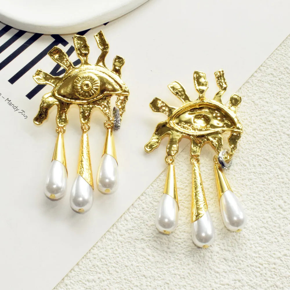 Vintage Ethnic Metal Alloy Gold-Plated Eyes Dangle Earrings For Women Jewelry Fashion Show Statement Earrings...