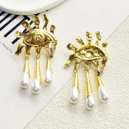 Vintage Ethnic Metal Alloy Gold-Plated Eyes Dangle Earrings For Women Jewelry Fashion Show Statement Earrings...