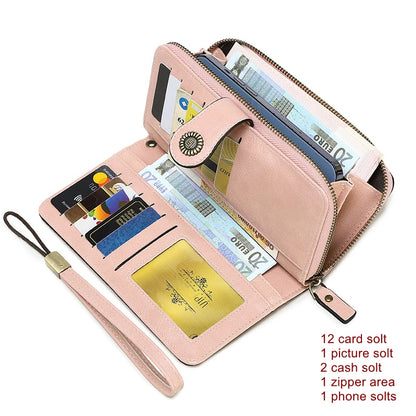 Women/Men Retro Long Wallet PU Leather Function Luxury Design Long Zipper Handbags Cowhide Card Bags Female Fashion Purse