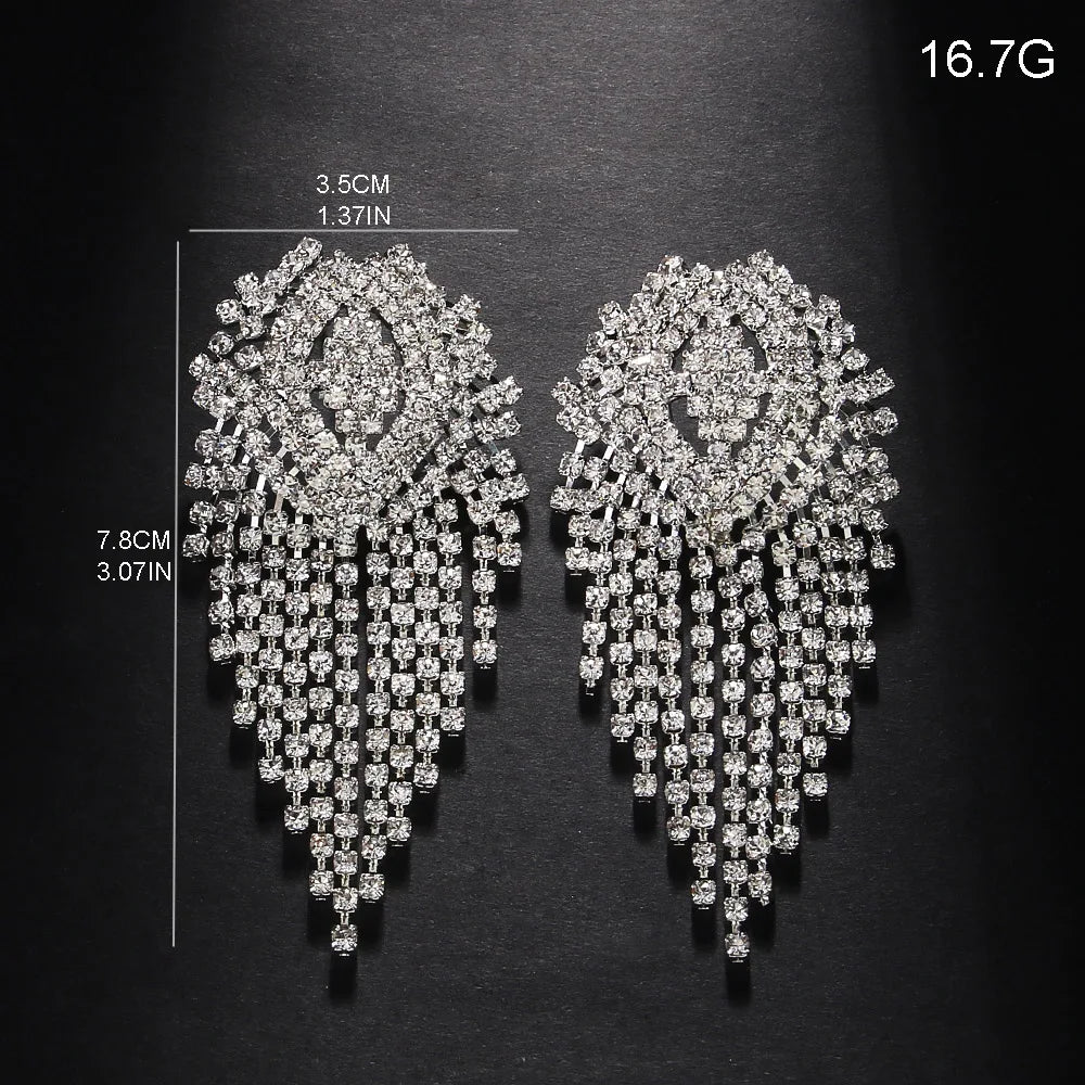 Stonefans Fashion Tassel Drop Earrings for Women Luxury Designer Geometric Rhinestone Dangle Earring Wedding Party Jewelry