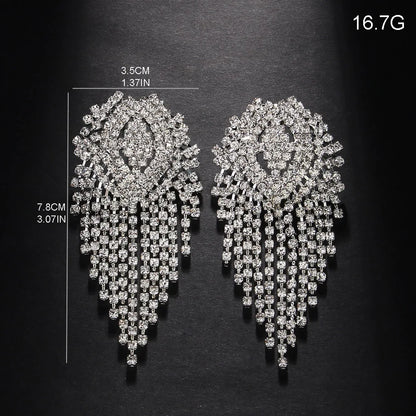 Stonefans Fashion Tassel Drop Earrings for Women Luxury Designer Geometric Rhinestone Dangle Earring Wedding Party Jewelry