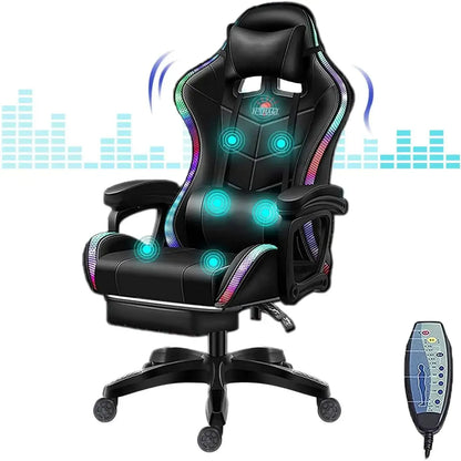 RGB Gaming Chair Ergonomic Massage High Back with Speakers And LED Light 90°-135° Adjustable PU Leather for Video Game E-Sport