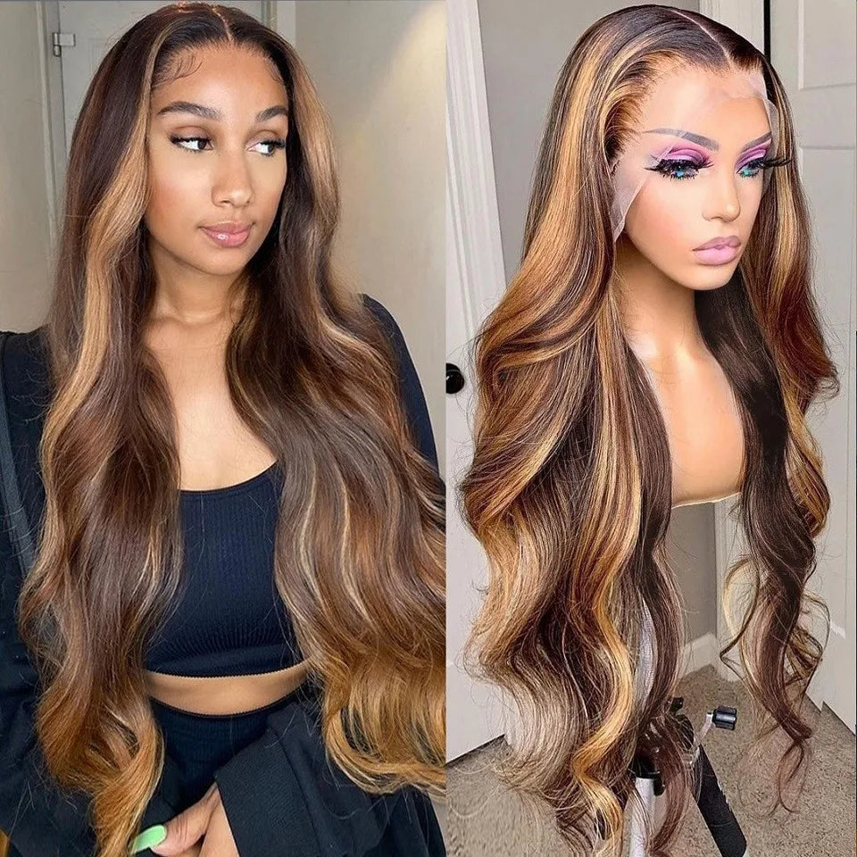 Highlight Body Wave Human Hair Wigs Pre Plucked 13x6 HD Lace Frontal Wigs On Sale Honey Blonde 13x4 HD Lace Front Human Hair Wig