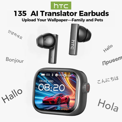 [Ultra HD Screen] HTC NE40 Earphones Bluetooth V6 TWS Sports Wireless Headphones AI Translator Earbud In-Ear Noise Reduction Mic
