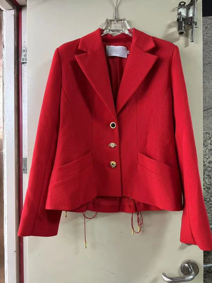 TWOTWINSTYLE Solid Spliced Lace Up Slimming Jackets For Women Lapel Long Sleeve Tunic Temperament Patchwork Button Coat Female - Kimlud