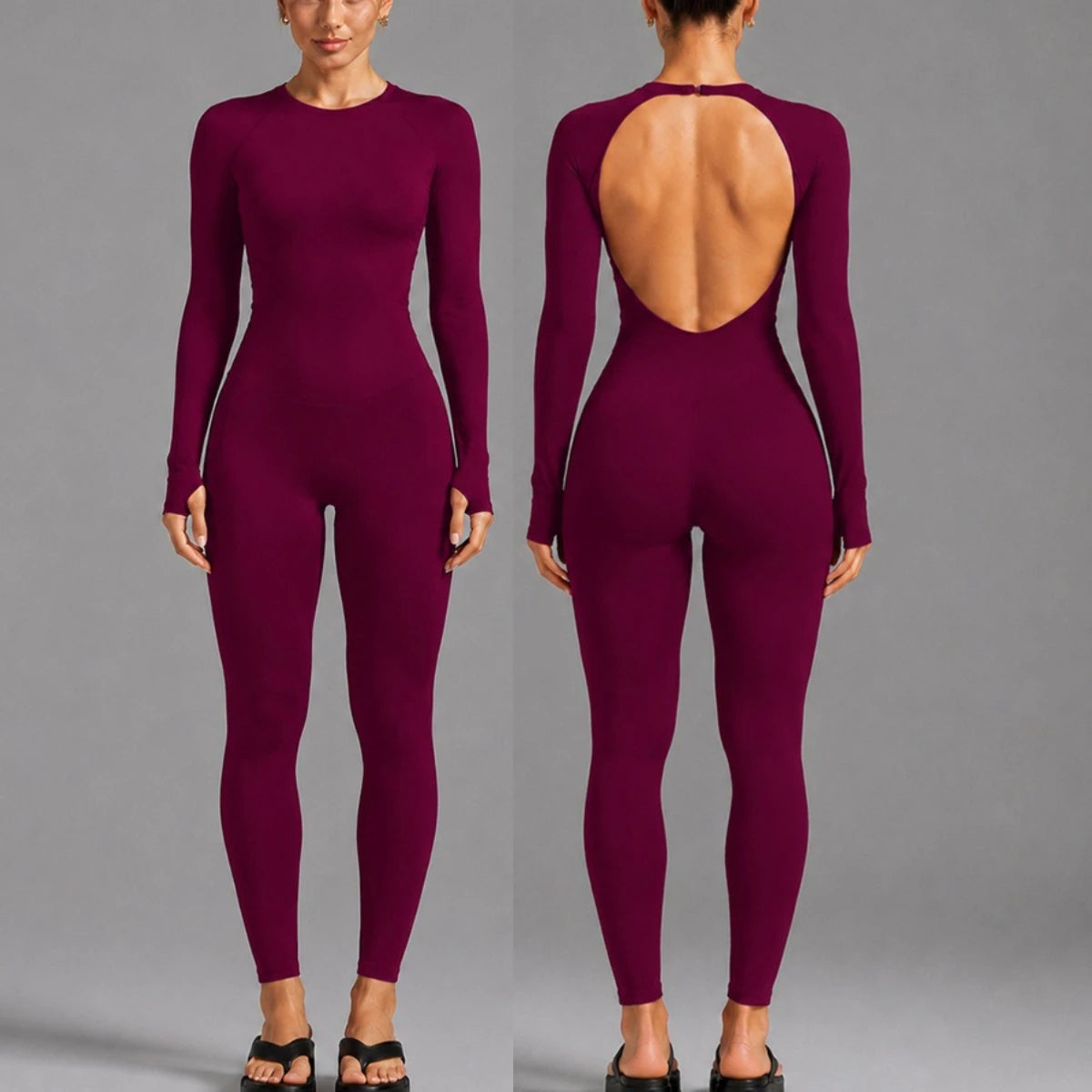 Sports Overall Bodysuit Women Seamless Jumpsuit Gym One-piece Suit Workout Outfits Backless Yoga Tights Long Sleeve Activewear - Kimlud