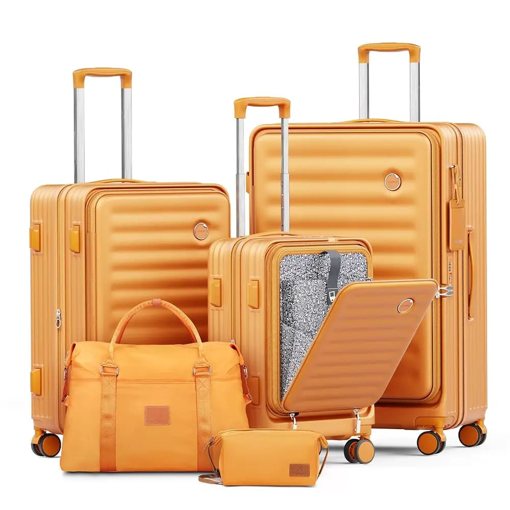Joyway 5-Piece Travel Luggage Set, with Front Pocket PC Hardside Durable Suitcase, Duffel Bag and Toiletry Bag, TSA Lock - Kimlud