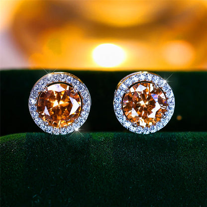 Luxury Female Crystal Purple Blue Green Round Stud Earrings Silver Color Wedding Jewelry For Women | Kimlud Luxury Jewelry