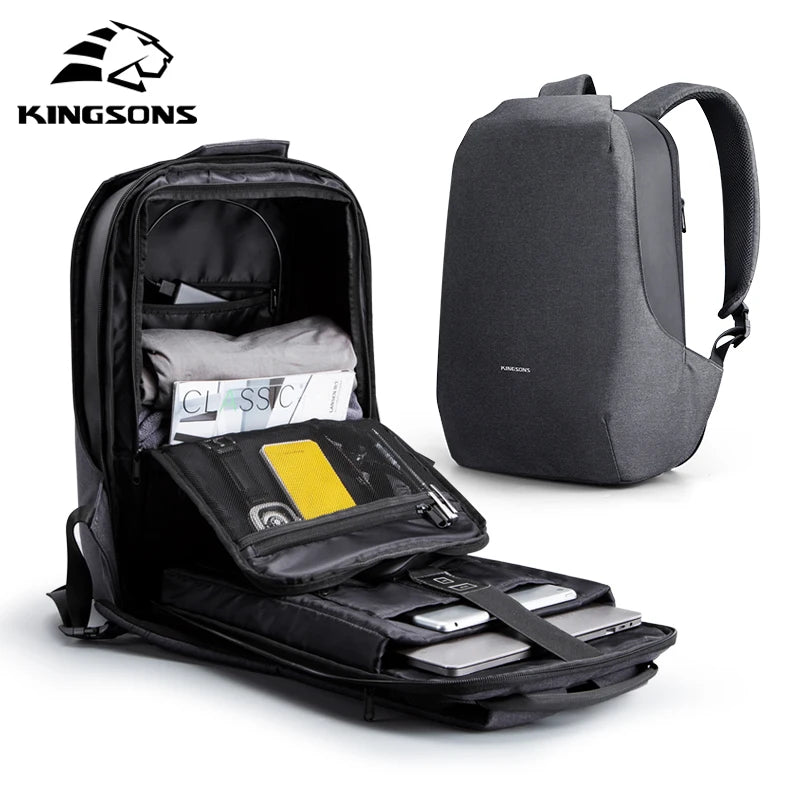 Kingsons Anti-theft Backpack For Men 15.6 inch Laptop W/ USB Charging Waterproof School Bag for College Student Boys