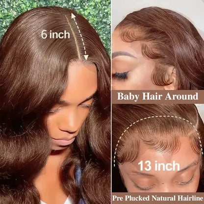 Body Wave Chocolate Brown 13x6 HD Lace Front Human Hair Wigs 200 Density HD Lace Frontal Wigs For Women Wigs Pre Plucked Hair