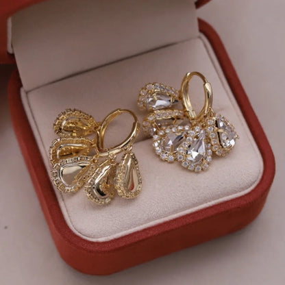 Korean new fashion jewelry 14K gold plated luxury water drop zircon tassel earrings elegant women's evening party...