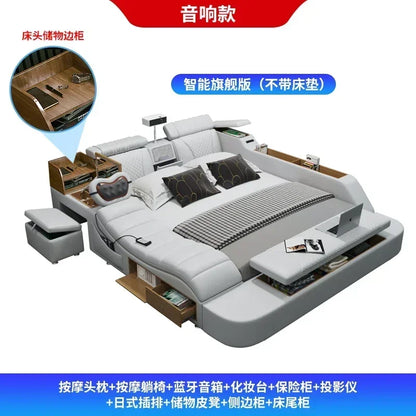 Budget-friendly Multifunctional massage tatami leather bed double modern simple wedding with projector smart Bedroom Furniture