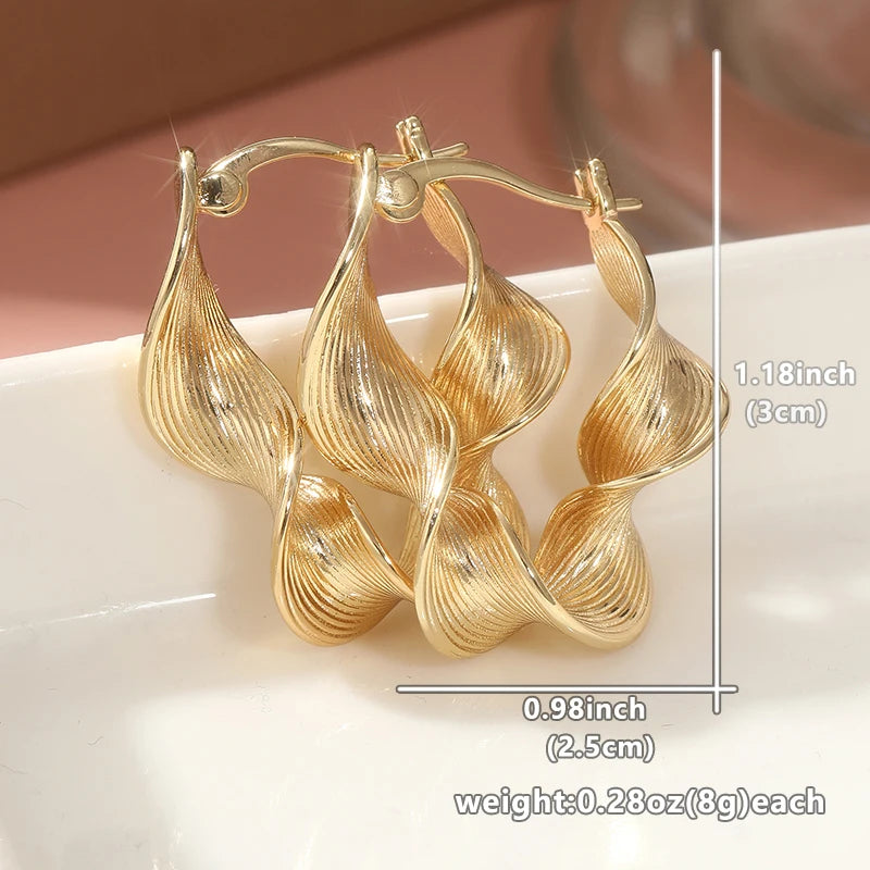 Vintage Classic Twisted Designed Golden Plated Hoop Earrings for Women's Fashion Exquisite Banquet Vacation Jewelry...