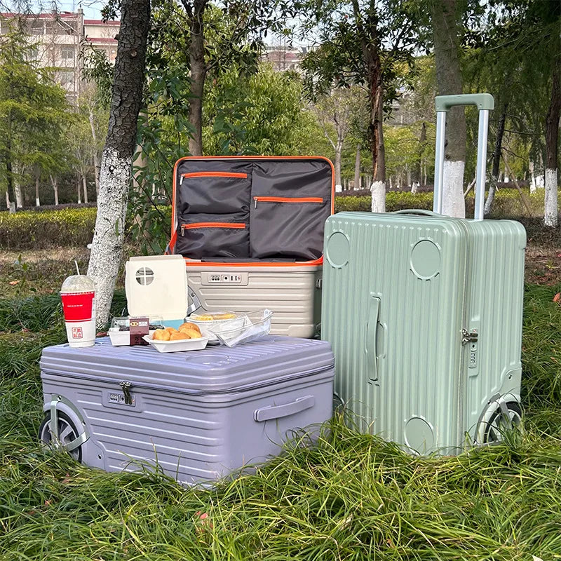 New outdoor camping large-wheel luggage with side opening, large-capacity PC travel suitcase, single-directional wheels, 24-inch - Kimlud