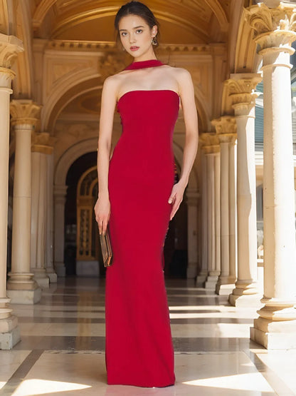 Sexy Sleeveless Halter Bandage Maxi Dresses Women Red White Backless Split Bodycon Dresses Celebrity Evening Party Dress...
