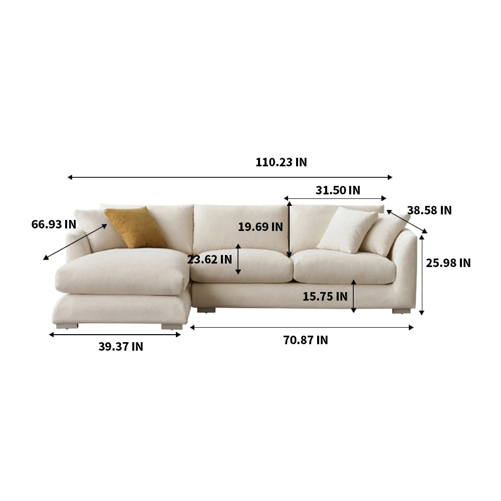 Cloud Down Filled Chaise Sofa Living Room Sofa L-shaped Recliner Sofa Comfortable Cloud Sofa Linen Sofa Removable...