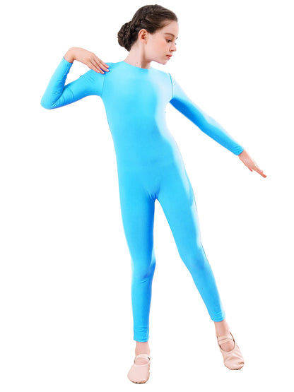 AOYLISEY Girls Black Long Sleeve Unitard Boys Gymnast Bodysuit Spandex Full Body Kids Jumpsuit Scoop Neck Dance Costumes