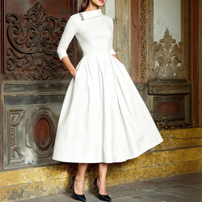 Women Vestidos ZANZEA Elegant Long Dresses 2026 Summer Spring Casual A-Line Fashion Buttons Lapel Solid Color Midi...