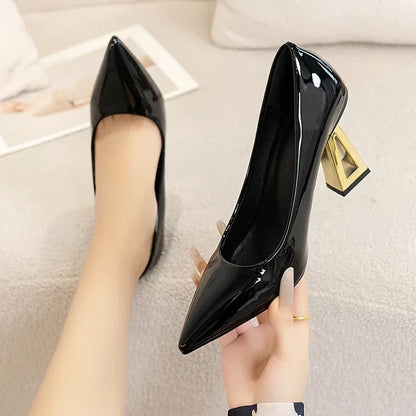 Pointed Toe Special Heel High Heels Women's Light Mouth Sexy Explosive Patent Leather Versatile Single Shoes