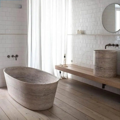 Customizable Freestanding Marble Bathtub Natural Stone Tub, Luxury Soaking Tub for Villa/Hotel, 180cm Carrara Royal Cream Bath