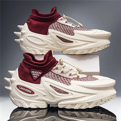 New Shoes for Men Knit Casual Sport Shoes Spring Trend Breathable Chunky Sneakers Youth Cool Thick-soled Athletic Shoes