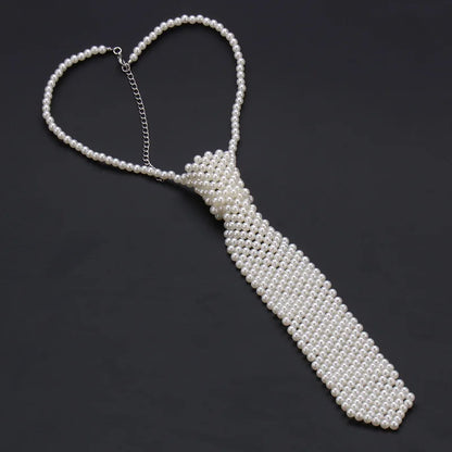 Popular pearl tie fashion trend style boys and girls temperament clothing pure handmade beaded bow tie