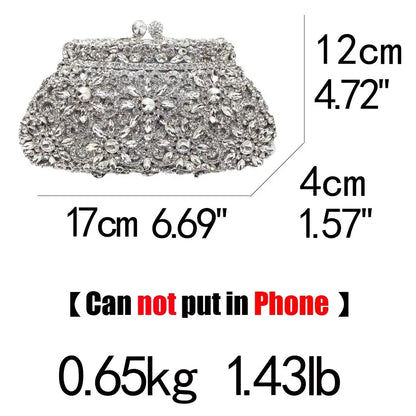Boutique De FGG (in stock) Flower Crown Clutch Silver Crystal Evening Handbag Women Party Prom Bag Bridal Clutches Wedding Purse - Kimlud