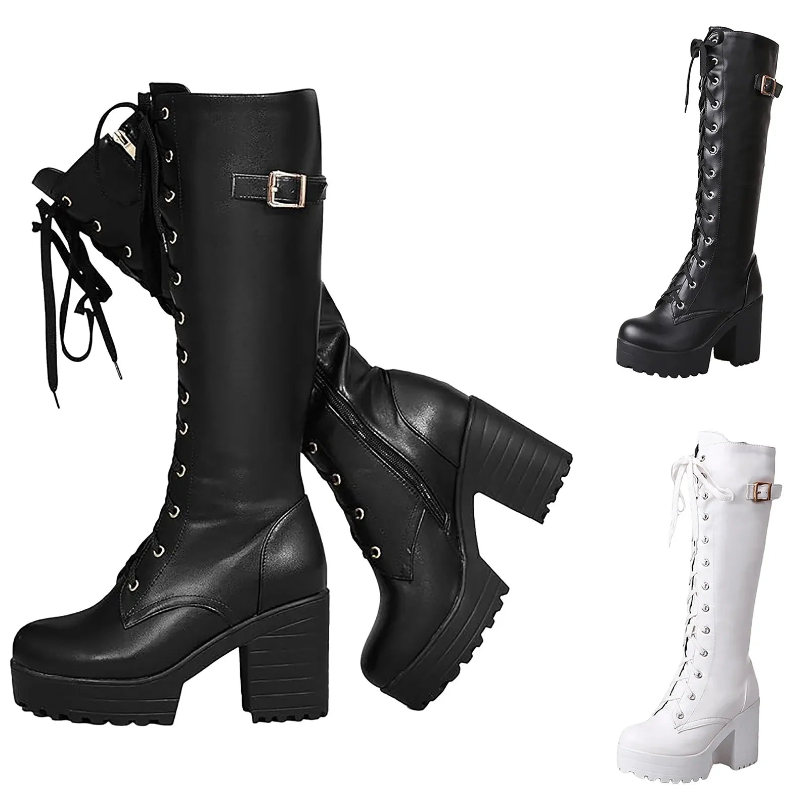 High Knee Boots For Women Heel Foreign Trade Chunky Heeled Thigh High Leather Boots Knee High Snow Boots