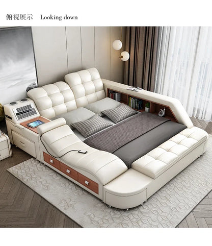 Genuine Leather Tech Smart  Multifunctional Beds Massage Modern Luxury Camas Upholstered With Bluetooth Speaker,Air Cleaner