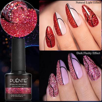 7.5ML Sparkling Reflective Glitter Gel Nail Polish Pink Purple Red Blue Colors Dark Flashing Nail Gel Soak Off UV Nail Varnish