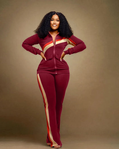 Women Fall Clothes 2025 Slim Zippered V-neck Jacket Trousers Tight Sports Long Sleeves Suit Conjuntos De Mujer 2 Piezas Elegante