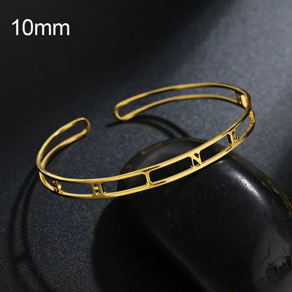 18k Custom Engraved Bracelet Numeral Name Message Bangle Titanium Steel Gold Silver Adjustable Women's Cuff Mother's Day Gift