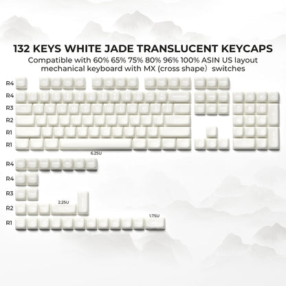 XVX MDA Profile White Jade Double Shot PBT Keycaps Set Translucent Shine Through Keycaps for Mechanical Keyboard 132 Keys
