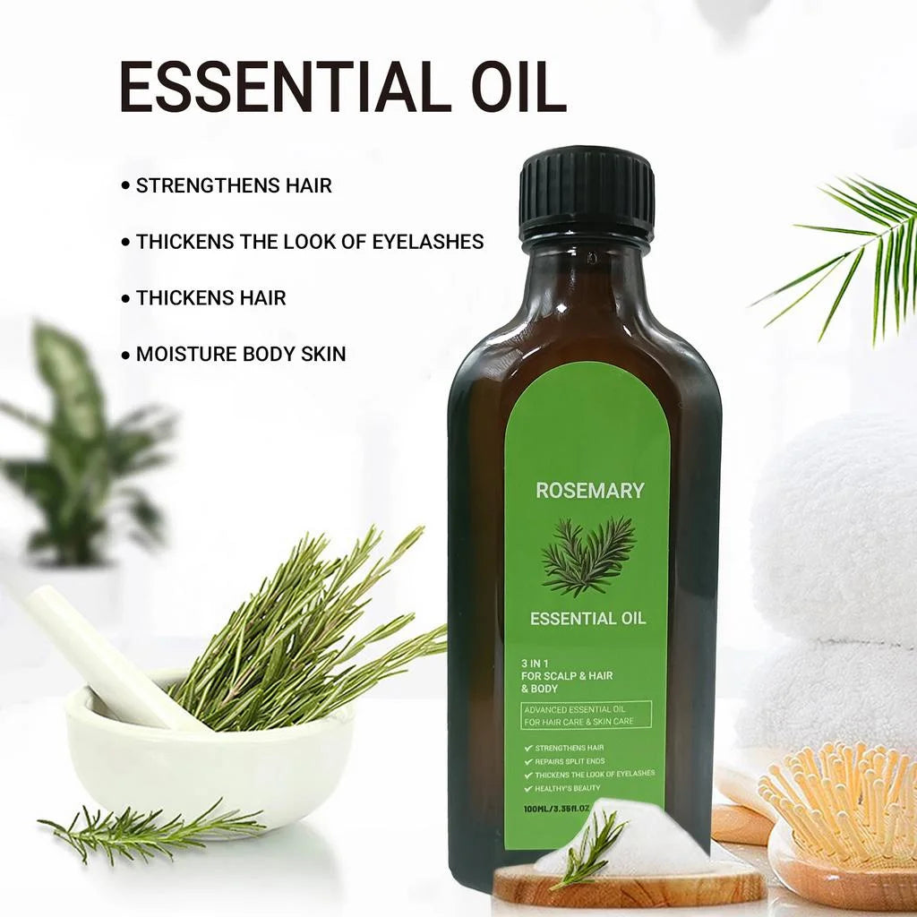 3-in-One Hair Care Essential Oil: Rosemary Essence Oil Nourishes and Moisturizes Hair, Repairs Damage and Improves Irritability