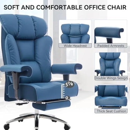 Ergonomic Office Chair 450LBS with Foot Rest High Back PU Leather Big and Tall Executive Chair with Adjustable Padded...