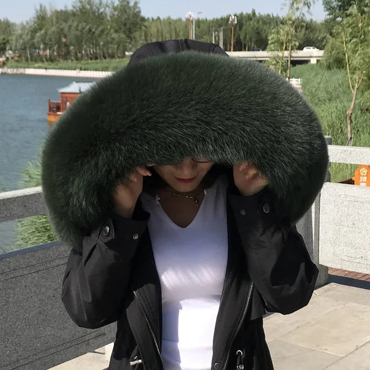 Super Large 100% Real Fox Fur Collar Hood Decor Fur Collar For Down Coat Women Winter Warm Fur Scarf Shawl Luxury
