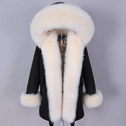 2023 Super Hot  Winter Jacket Hooded Long Overcoat Parkas Female Clothes Removable Real Fox Fur Collar Coats Woman