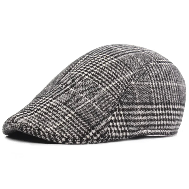 Men's Cotton Plaid Berets Caps for Men Women Middle-Aged Autumn Winter Hats Boina Herringbone Newsboy Baker Tweed Boy Hat
