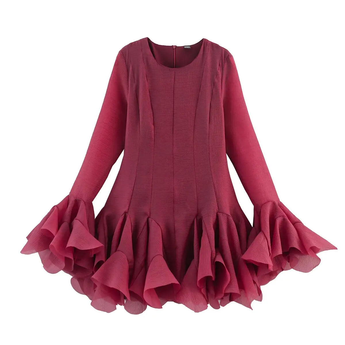 2026 Summer Women's Elegant Multi-Layered Ruffled Hem Mini Dresses Lady Sweet French Style Long Flare Sleeve Slim Fit Puffy Robe - Kimlud