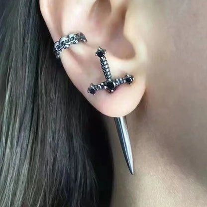 Kiss Jewelry Punk Sword Gothic Kinitial Piercing Earrings for Woman Men Gothic Crystal Ear Jacket Stud Earrings Jewelry - Kimlud