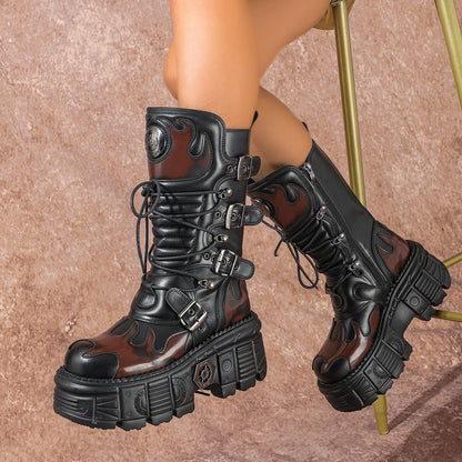Personalized Short Boots Motorcycle Boots Heavy Metal Versatile Mid-Calf Women's Rock Dark Cyberpunk