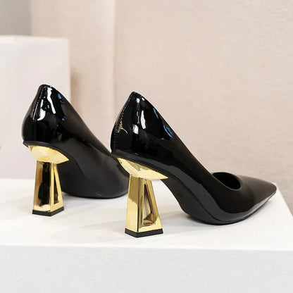 Pointed Toe Special Heel High Heels Women's Light Mouth Sexy Explosive Patent Leather Versatile Single Shoes