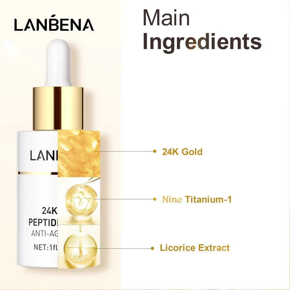 LANBENA Anti-Aging Serum 24K Gold Six Peptides Facial Essence Firming Skin Wrinkle RepairWhitening MoisturizingFaceSik Care10PCS