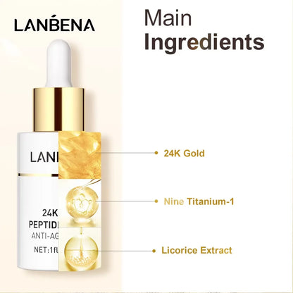 LANBENA Anti-Aging Serum 24K Gold Six Peptides Facial Essence Firming Skin Wrinkle RepairWhitening MoisturizingFaceSik Care10PCS