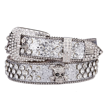 Rhinestone SkullBelt Western Cowgirl Belts For Women Girls Studded PU Leather Country Belt