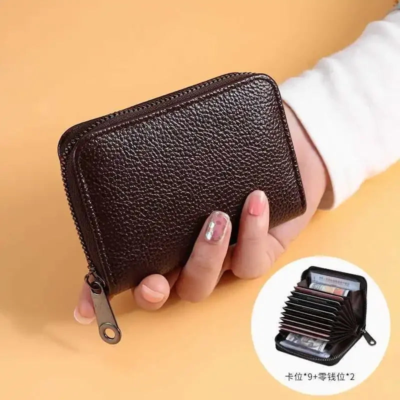 Multi Slot Card Holder Vintage Small Wallet Women Men Business Bank Credit Card Bag Male Coin Pouch Solid Leather Zipper...