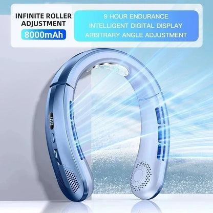 8000mAh USB Hanging Neck Fan Portable Bladeless Mini Rechargeable Mute LED Digital Display Electric Air Cooler Handheld - Kimlud