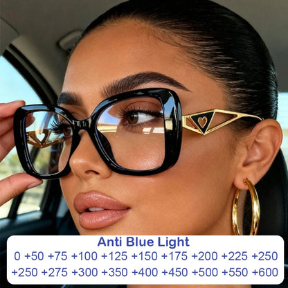 Luxury Brand Oversized Square Reading Glasses Women Triangle heart Temple Eyeglasses Blue Light Blocking Clear Computer...
